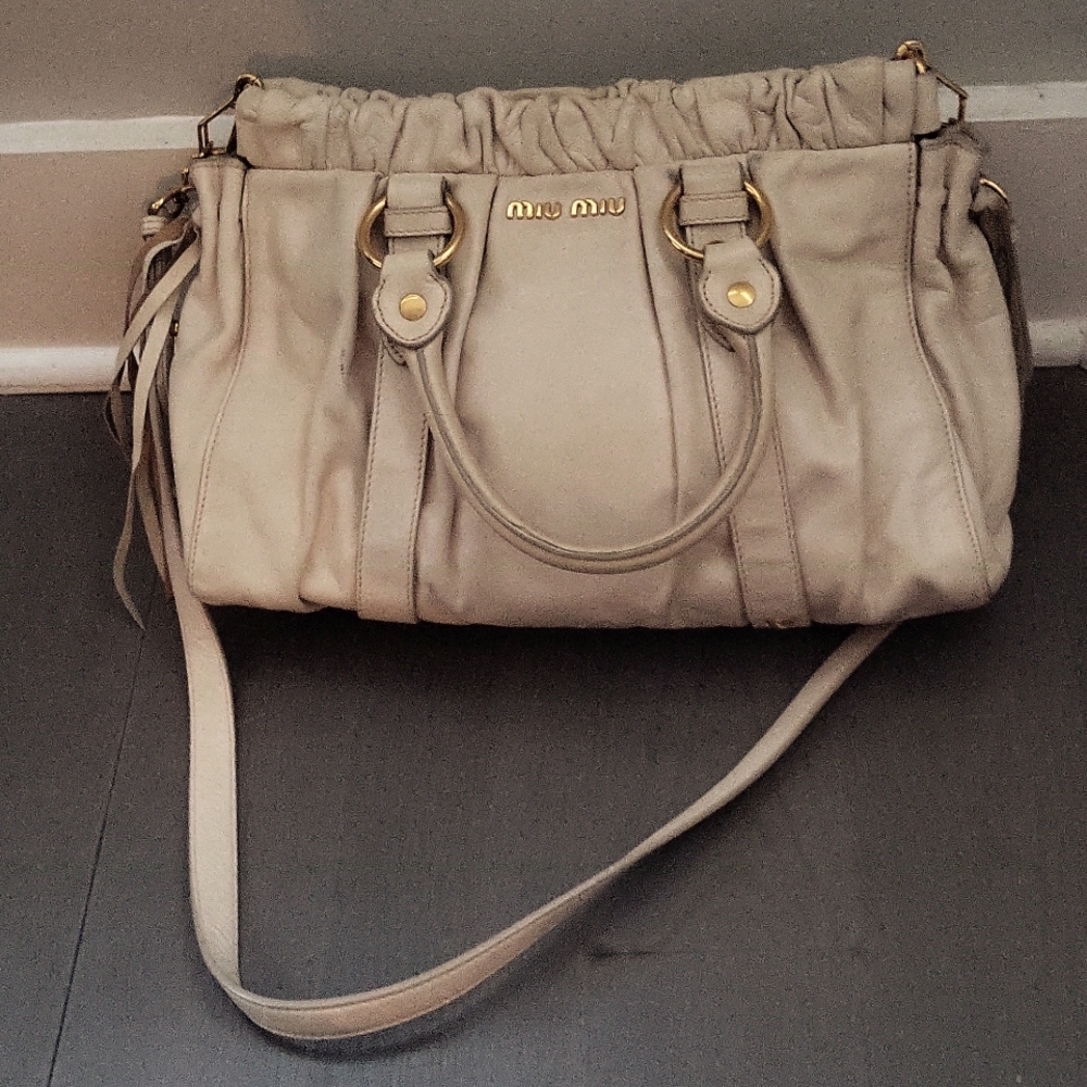 Miu Miu beige crossbody satchel handbag